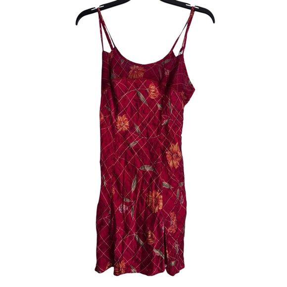 Victoria’s Secret Vintage 90’s Red Floral Print 100% Silk Chemise Slip Dress - Picture 2 of 7